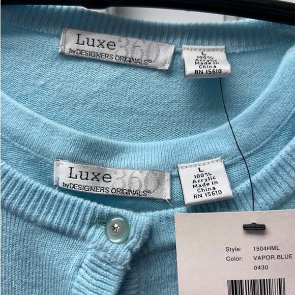 Luxe By Designers Originals Vapor Blue Cardigan & Tank Set Size L 100% Acrylic W - Picture 7 of 10